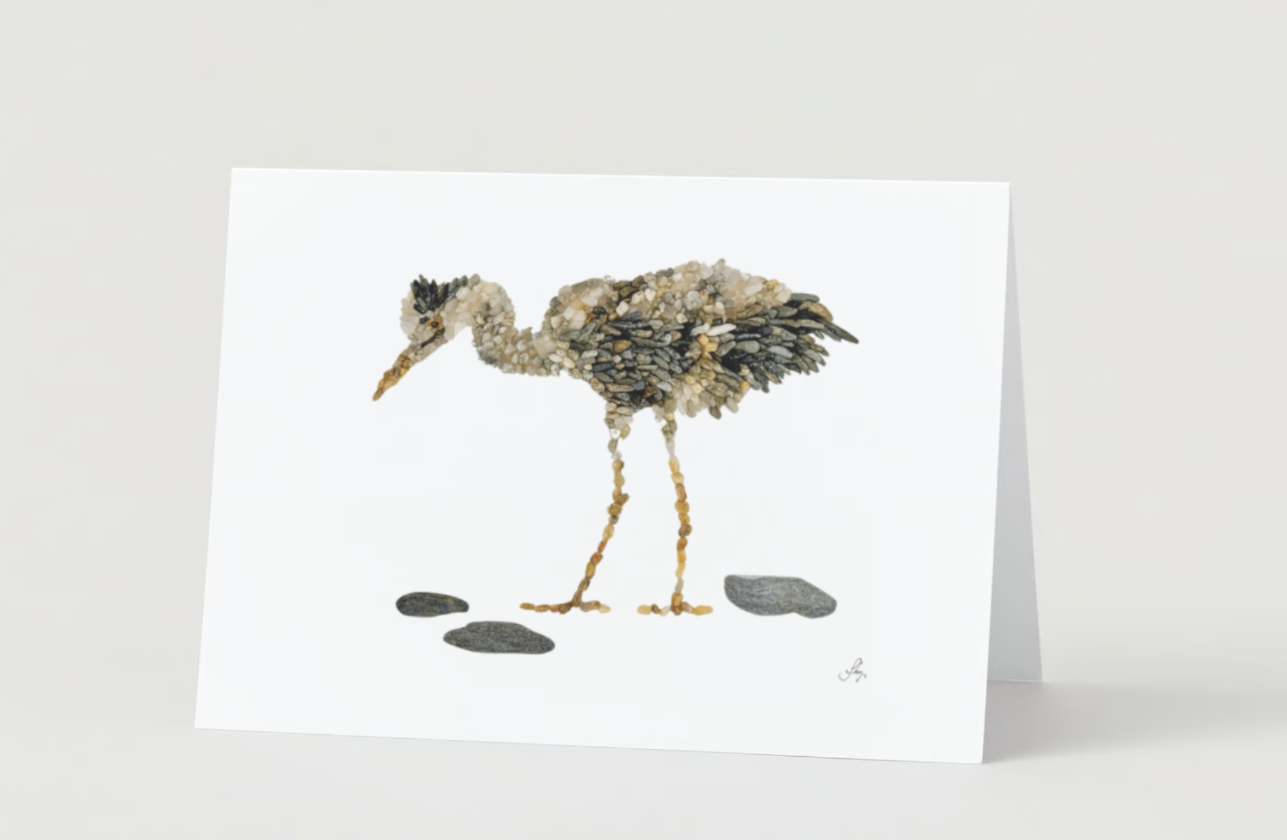 Wade the Heron mosaic pebble art card!